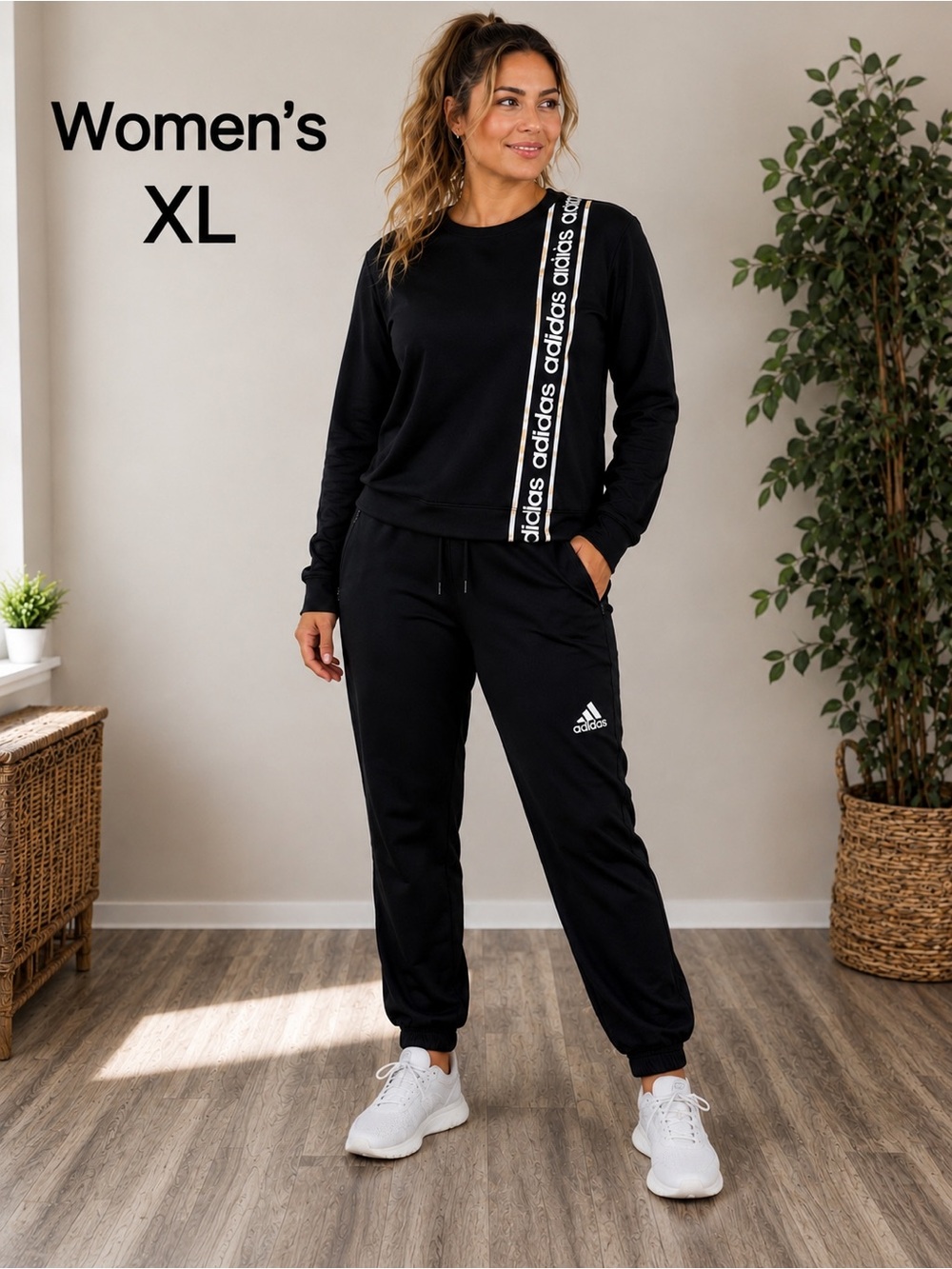 Adidas Women's XL black  Logo Track Pants & Sweatshirt bundle